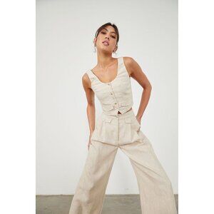 Sovere Instance Crop Linen Vest Natural Cream Tan Womens Size XXL